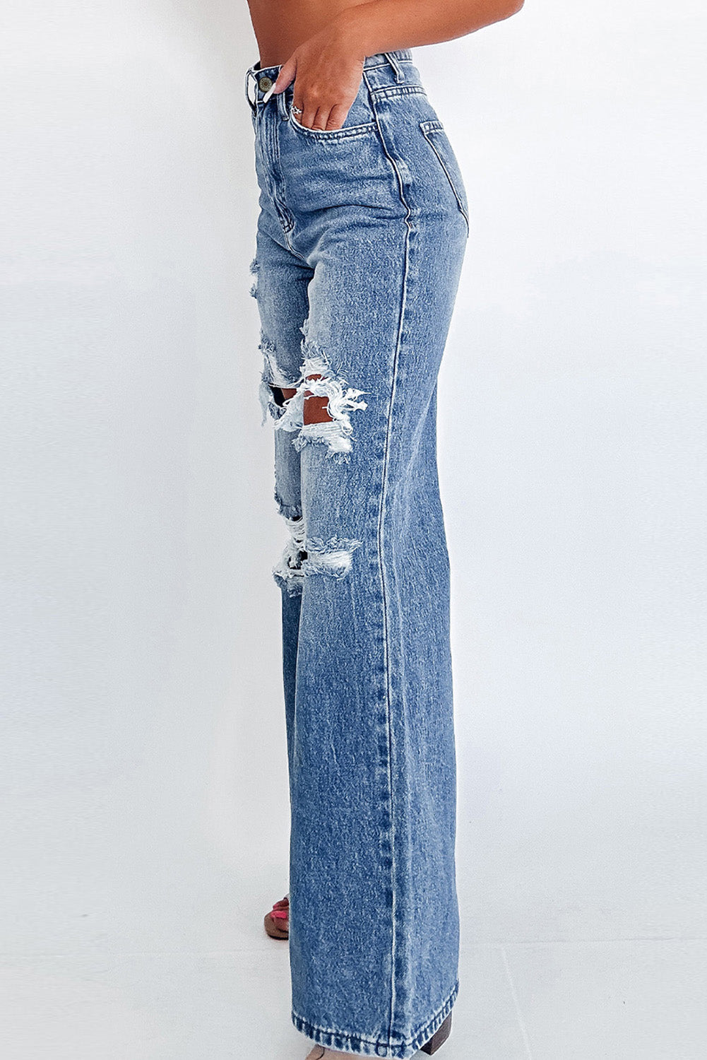 Ashleigh Blue Acid Wash Distressed Wide Leg High Waist Jeans - Premium Bottoms/Jeans from Momma Done Gone Crafty- Just $41.25! Shop now at Momma Done Gone Crafty
