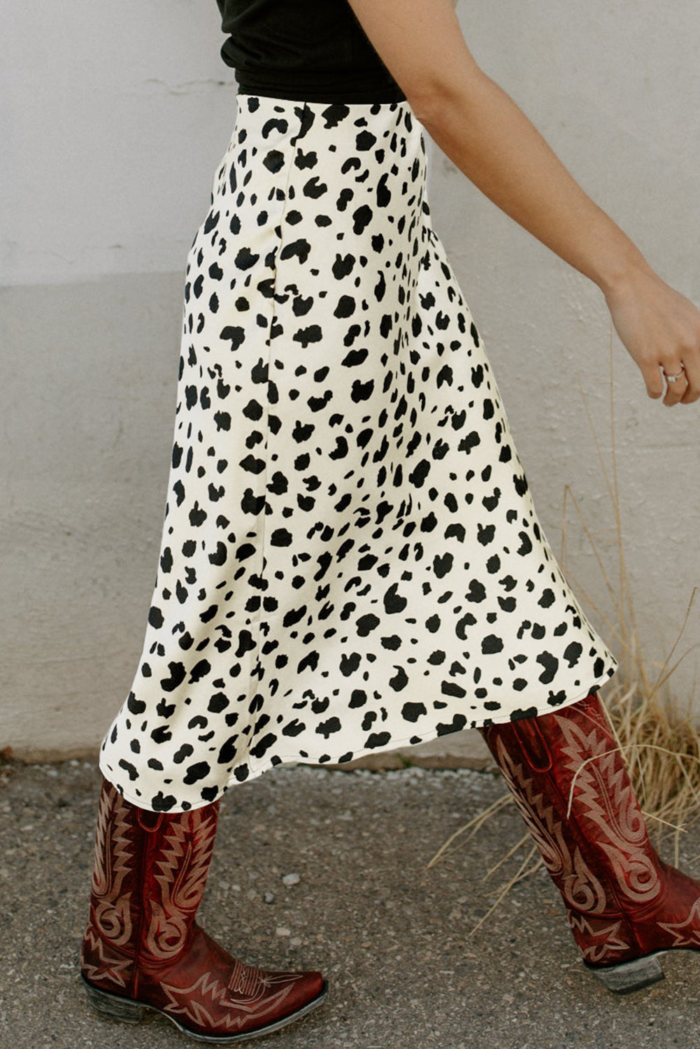 Beige Leopard Spots Printed Split Hem Midi Skirt - Premium Bottoms/Skirts & Petticoat from Ashes 2 Wildflowers Boutique, LLC- Just $14.55! Shop now at Ashes 2 Wildflowers Boutique, LLC