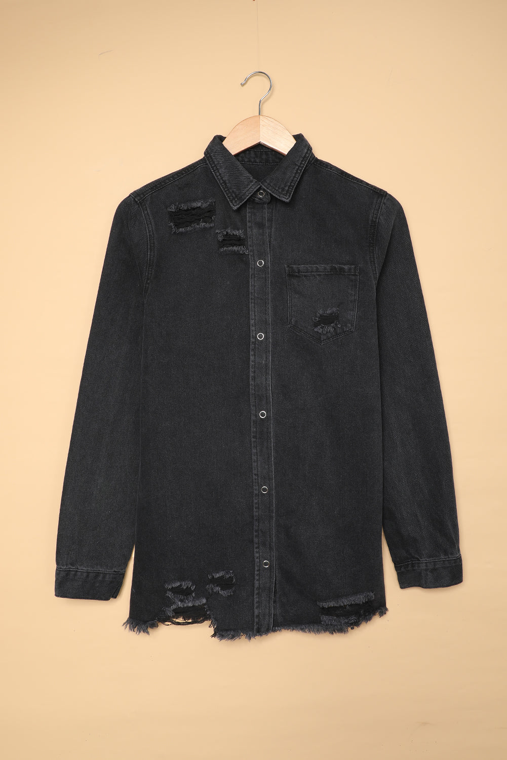 Black Ripped Denim Jacket - Premium Outerwear from Momma Done Gone Crafty- Just $56.99! Shop now at Momma Done Gone Crafty