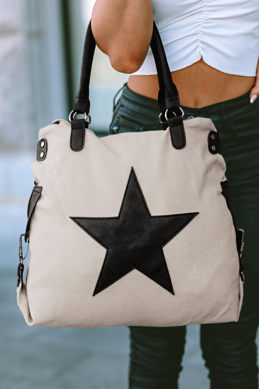Beige Casual Five-pointed Star Canvas Tote Bag - Premium Shoes & Bags/Handbags from Ashes 2 Wildflowers Boutique, LLC- Just $23.64! Shop now at Ashes 2 Wildflowers Boutique, LLC