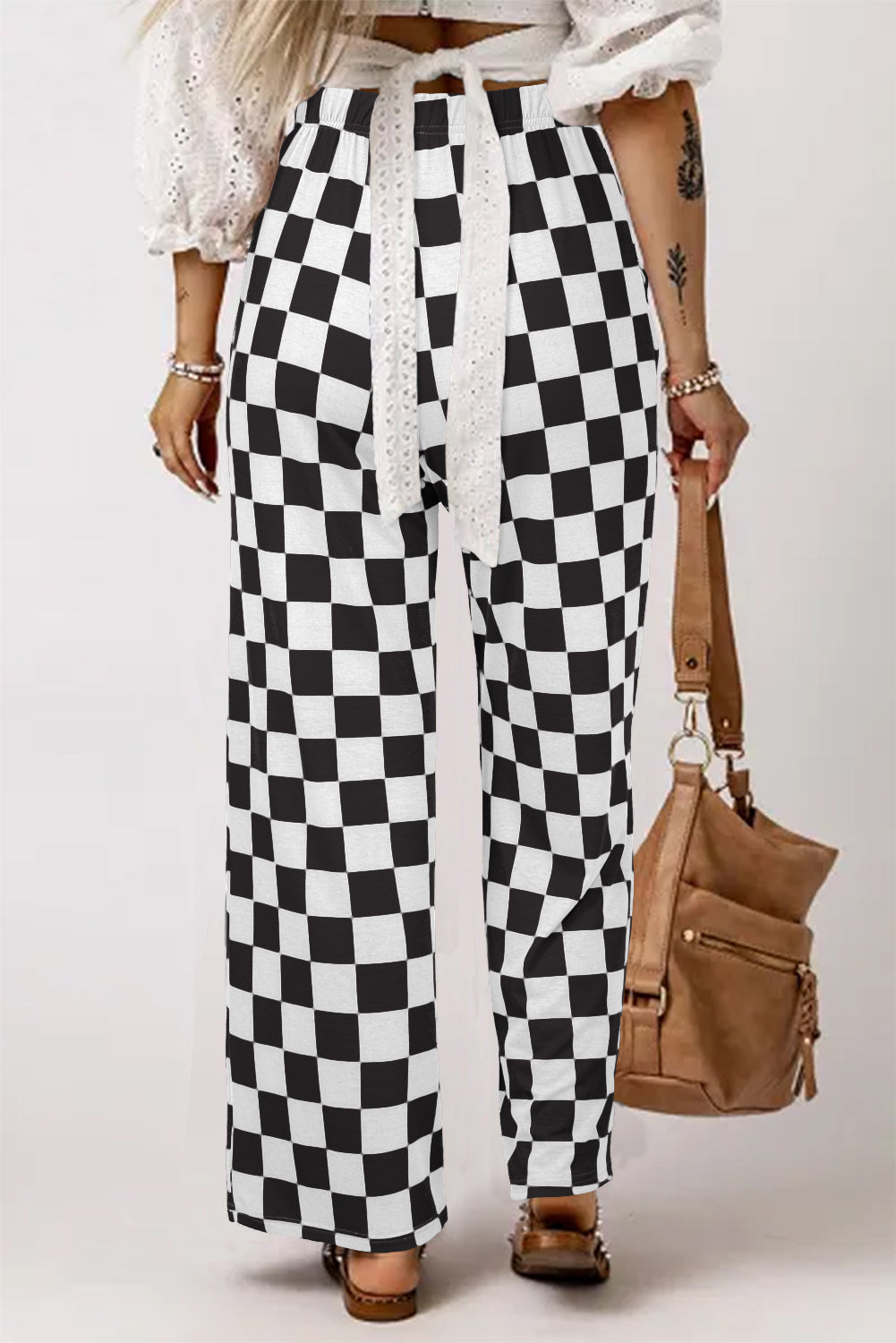 Black 2-Tone Checked Print High Waist Wide Leg Pants - Premium Bottoms/Pants & Culotte from Momma Done Gone Crafty- Just $17.25! Shop now at Momma Done Gone Crafty