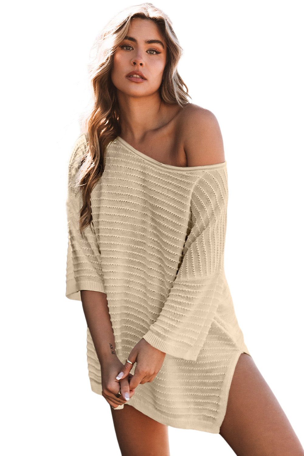 Apricot Textured Knit Drop Shoulder Tee - Premium Tops from Momma Done Gone Crafty- Just $67.20! Shop now at Momma Done Gone Crafty