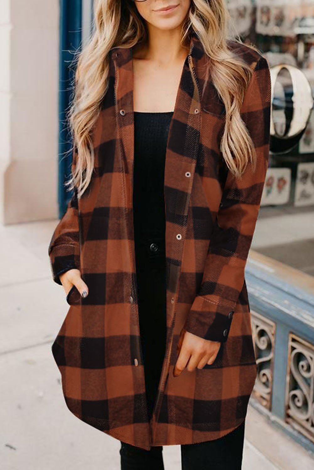 Brown Turn-down Collar Plaid Shirt Coat - Premium Outerwear from Momma Done Gone Crafty- Just $54.60! Shop now at Momma Done Gone Crafty