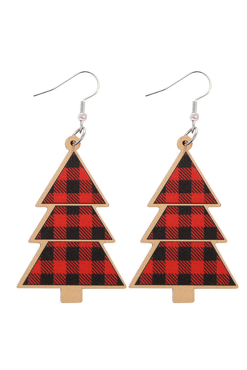 Fiery Red Plaid Christmas Tree Wooden Pendant Earrings - Premium Accessories from Momma Done Gone Crafty- Just $5.40! Shop now at Momma Done Gone Crafty