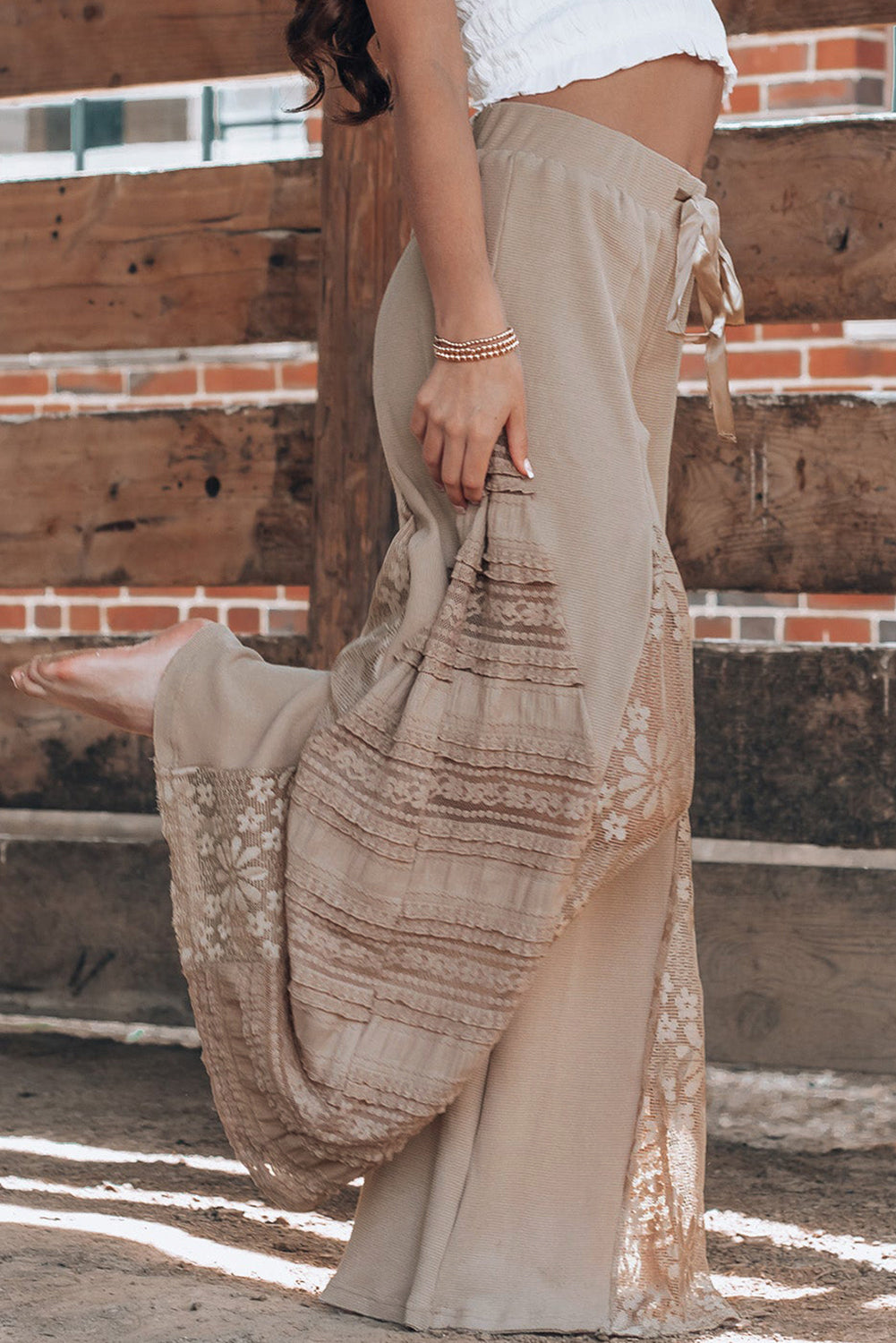 Smoke Gray Boho Lace Patchwork Wide Leg High Waist Pants - Premium Bottoms/Pants & Culotte from Momma Done Gone Crafty- Just $32.55! Shop now at Momma Done Gone Crafty