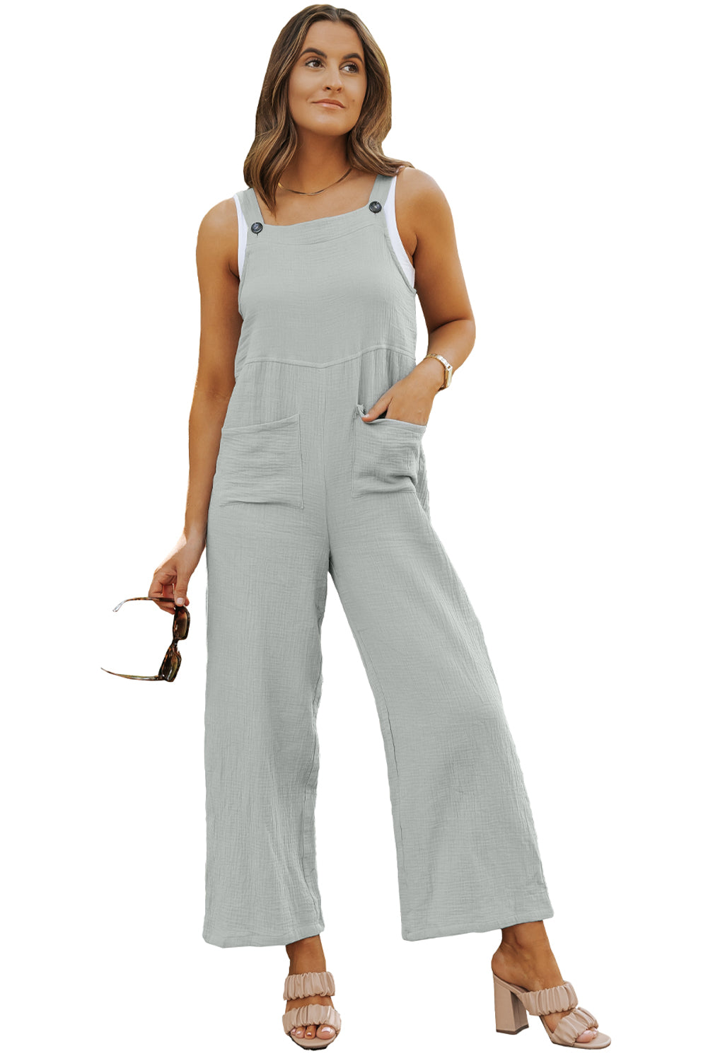 Gray Textured Wide Leg Overall with Pockets - Premium Bottoms from Momma Done Gone Crafty- Just $31.50! Shop now at Momma Done Gone Crafty