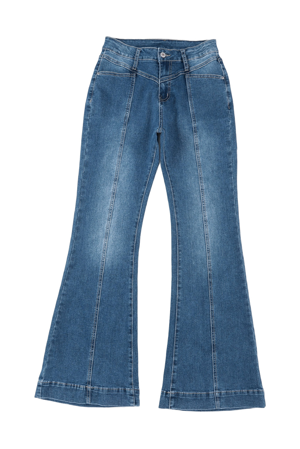 Blue High Waist Seam Stitching Pocket Flare Jeans - Premium Bottoms from Momma Done Gone Crafty- Just $60! Shop now at Momma Done Gone Crafty