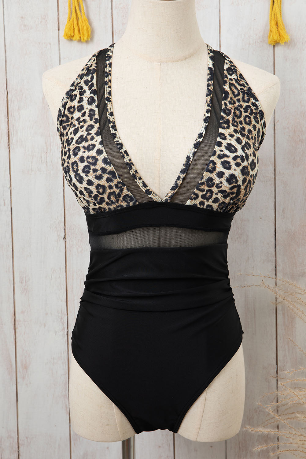 Brown Leopard Mesh Insert V Neck High Waist Monokini - Premium Swimwear/One Piece Swimsuit from Ashes 2 Wildflowers Boutique, LLC- Just $20.67! Shop now at Ashes 2 Wildflowers Boutique, LLC