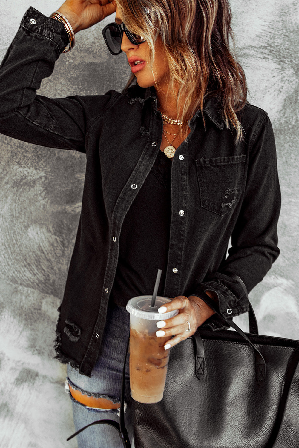 Black Ripped Denim Jacket - Premium Outerwear from Momma Done Gone Crafty- Just $56.99! Shop now at Momma Done Gone Crafty