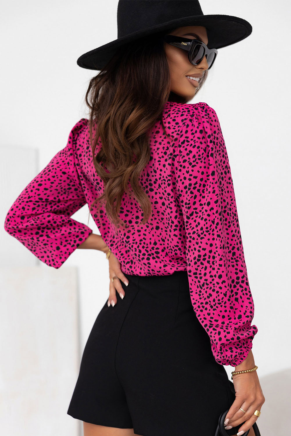 Rose Leopard Print Pleated Blouse with Keyhole - Premium Tops from Momma Done Gone Crafty- Just $37.10! Shop now at Momma Done Gone Crafty