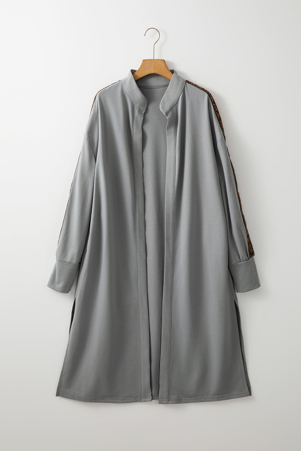 Medium Grey Aztec Accent Side Slit Open Front Long Cardigan - Premium Sweaters & Cardigans/Cardigans from Momma Done Gone Crafty- Just $33! Shop now at Momma Done Gone Crafty