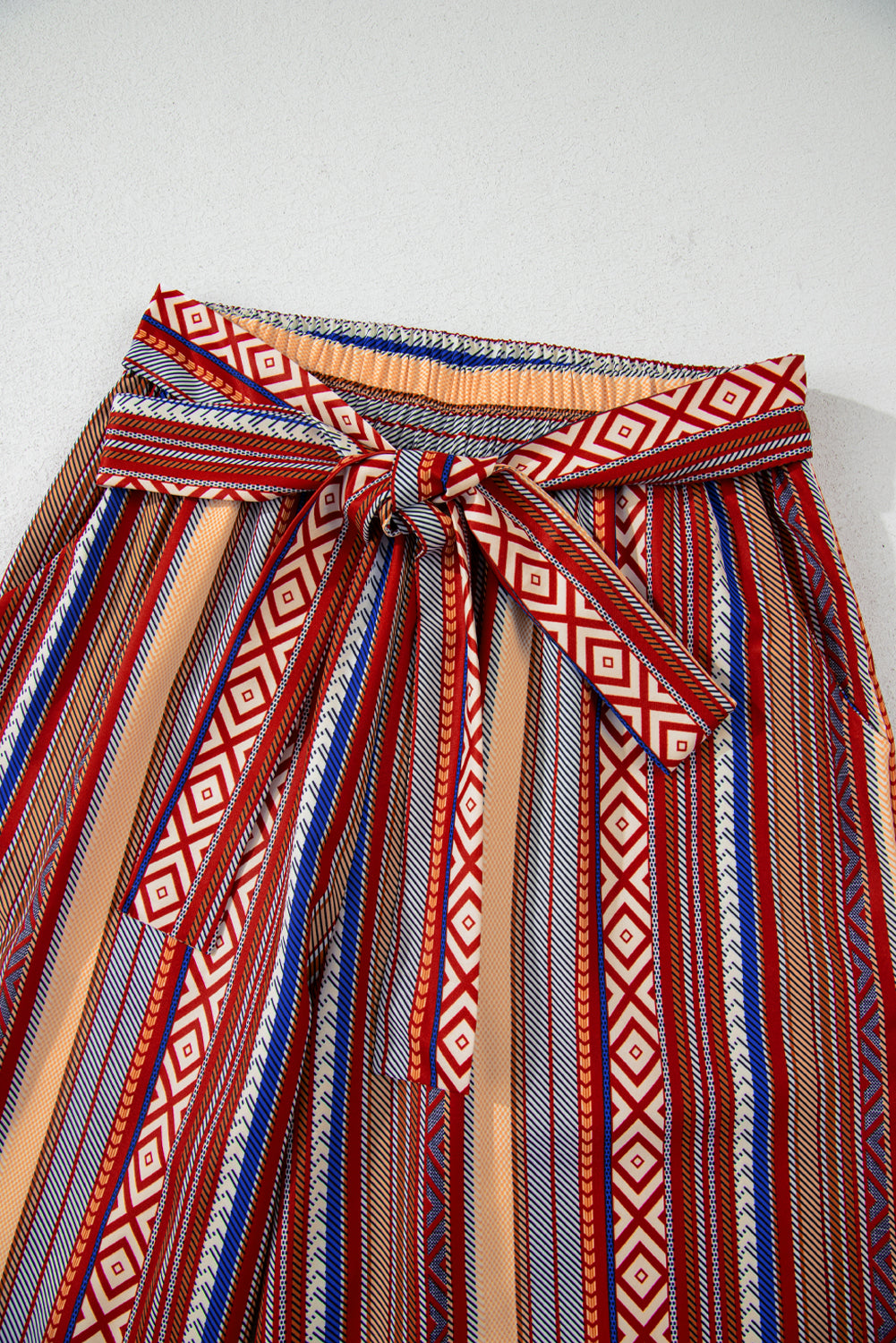 Red Boho Ethnic Striped Print Tie Waist Wide Leg Pants - Premium Bottoms/Pants & Culotte from Momma Done Gone Crafty- Just $22.83! Shop now at Momma Done Gone Crafty