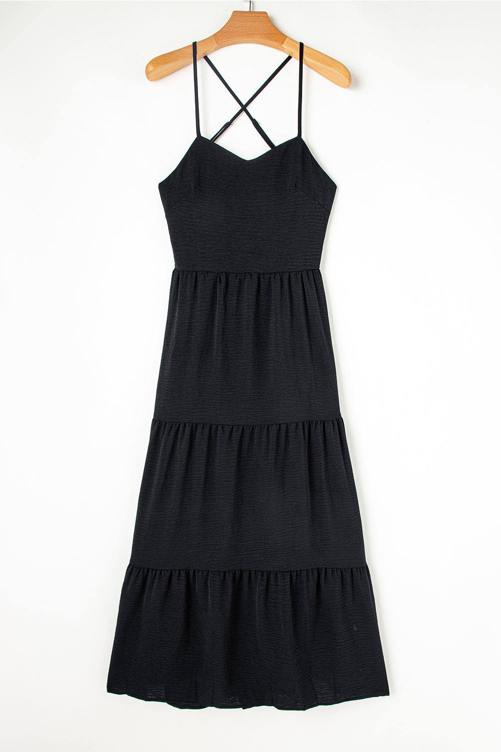 Black Crossover Backless Bodice Tiered Maxi Dress - Premium Dresses/Maxi Dresses from Momma Done Gone Crafty- Just $30.90! Shop now at Momma Done Gone Crafty