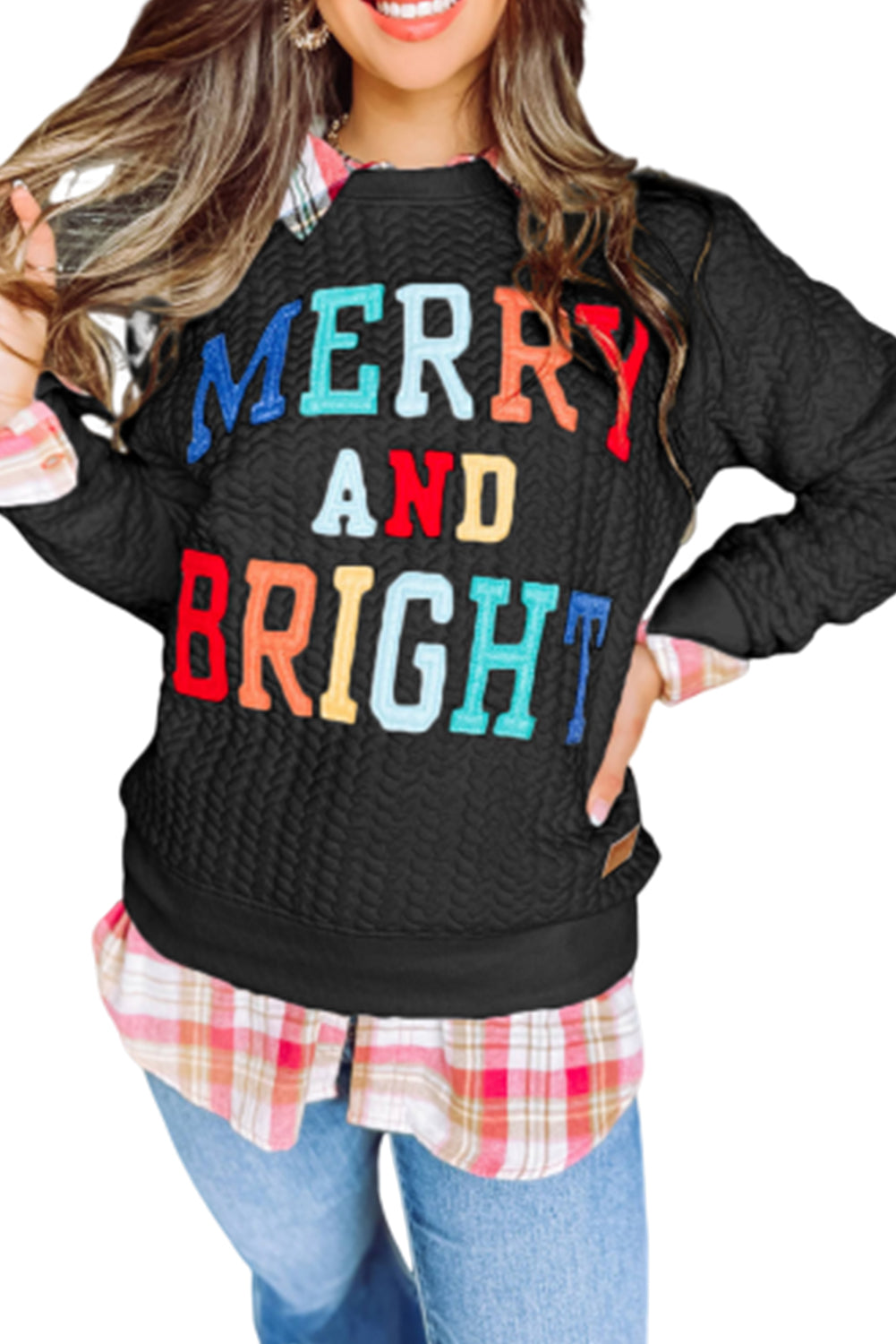 Black Merry And Bright Cable Knit Pullover Sweatshirt - Premium Tops from Momma Done Gone Crafty- Just $45.99! Shop now at Momma Done Gone Crafty