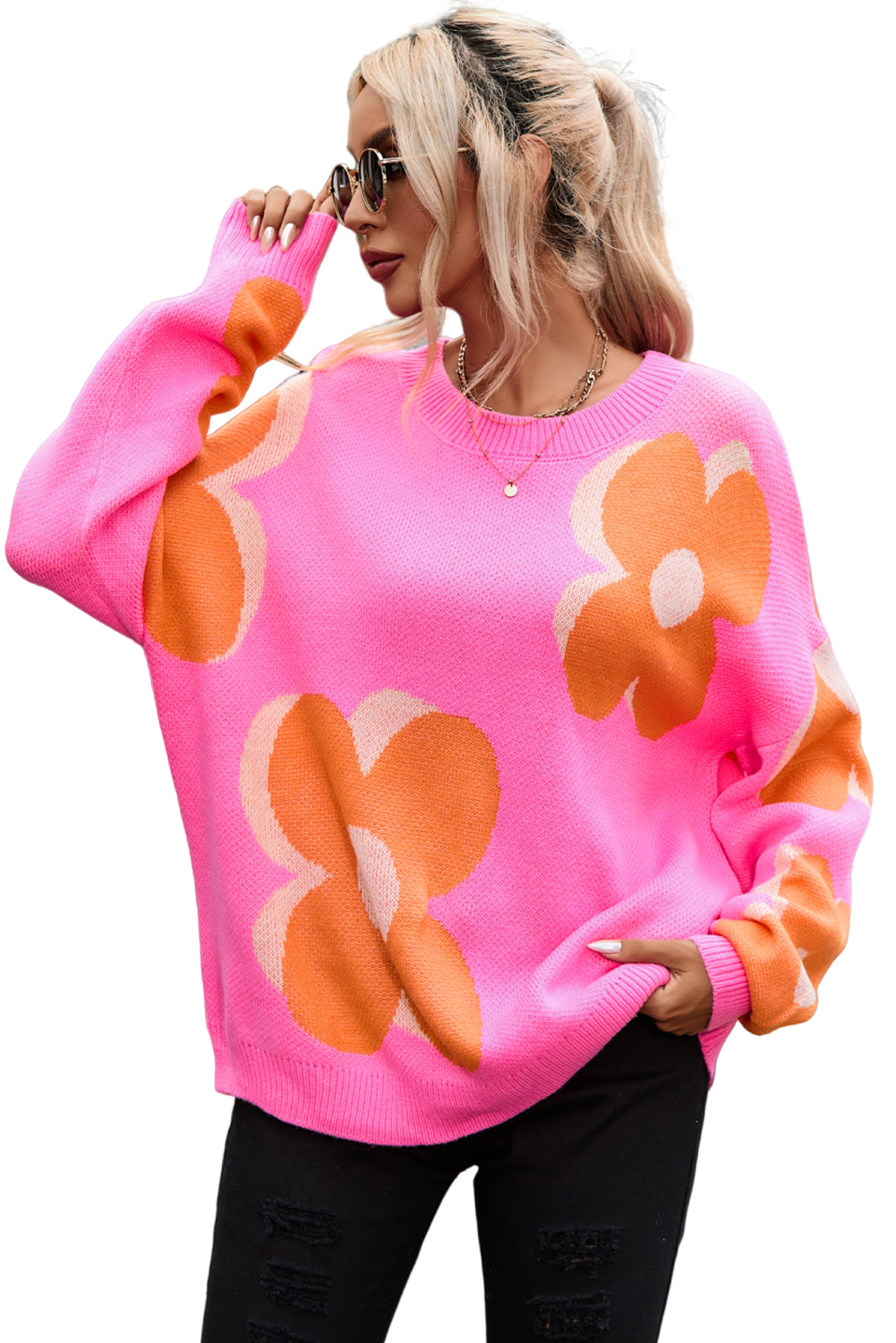 Flower Pattern Slouchy Sweater - Premium Tops from Momma Done Gone Crafty- Just $37.23! Shop now at Momma Done Gone Crafty