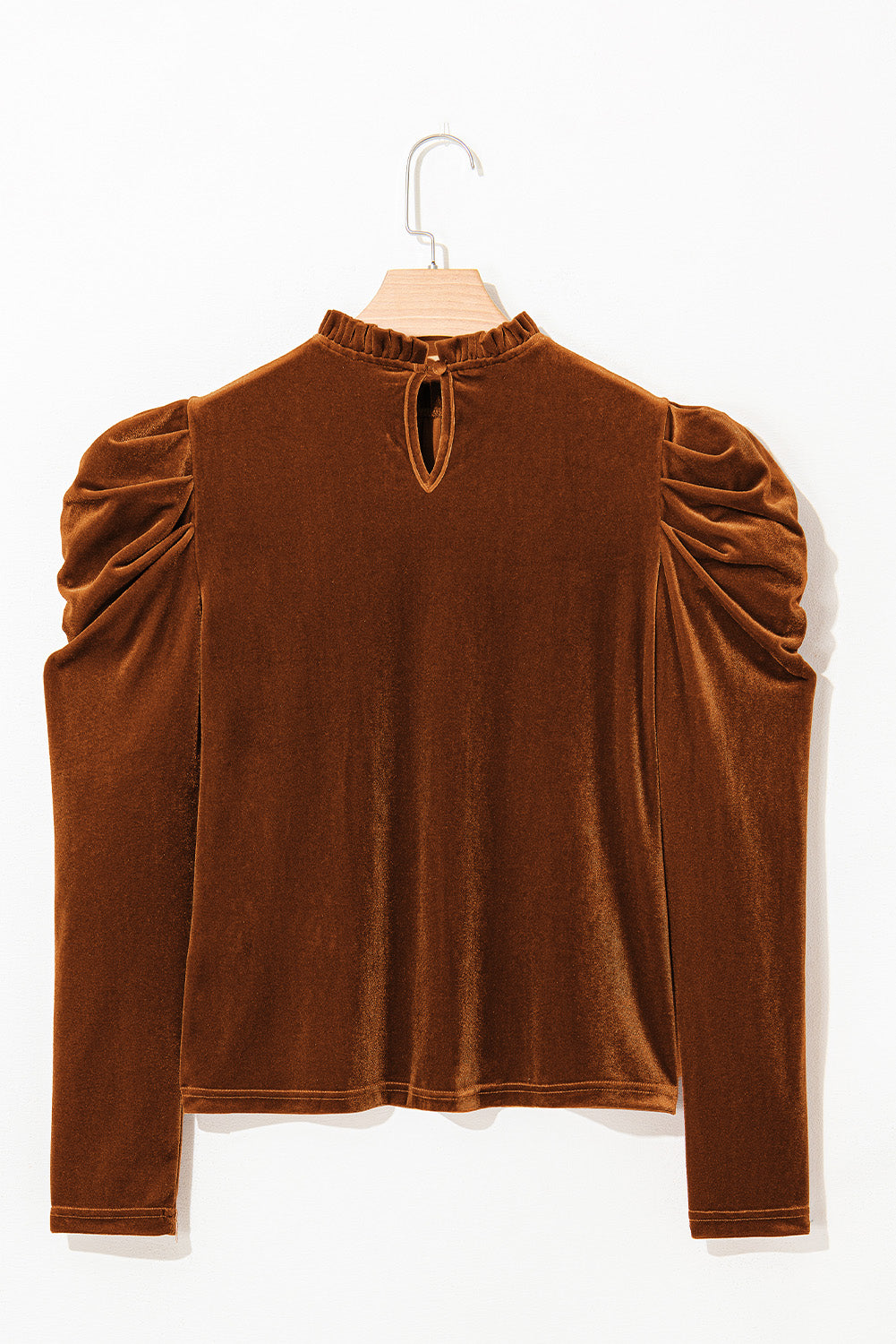 Chestnut Frilled Collar Puff Sleeve Velvet Top - Premium Tops from Momma Done Gone Crafty- Just $25.99! Shop now at Momma Done Gone Crafty