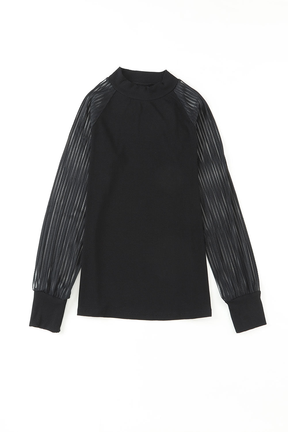 Black Striped Mesh Long Sleeve Crewneck Ribbed Top - Premium Tops from Momma Done Gone Crafty- Just $18.99! Shop now at Momma Done Gone Crafty