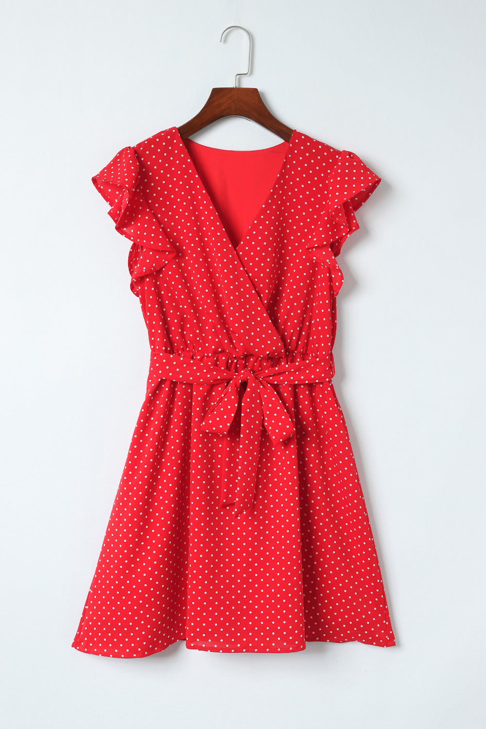Fiery Red Polka Dot V Neck Ruffle Sleeve Dress - Premium Dresses/Mini Dresses from Momma Done Gone Crafty- Just $25.50! Shop now at Momma Done Gone Crafty