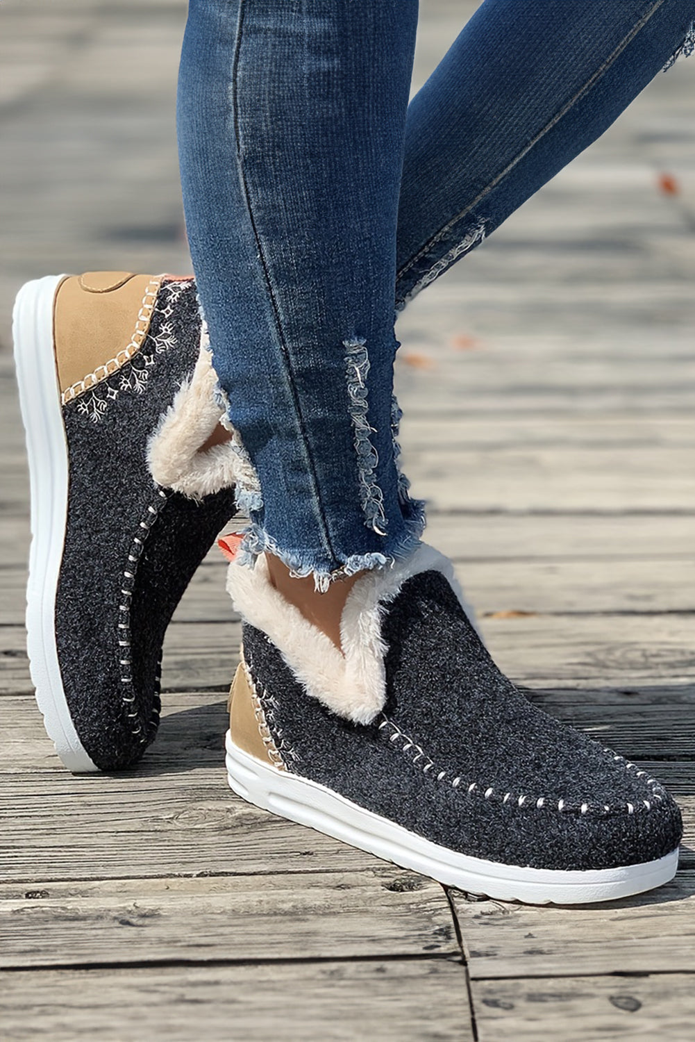 Carbon Grey Suede Stitching Patchwork Plush Lined Anklet Boots - Premium Shoes & Bags/Boots from Momma Done Gone Crafty- Just $36.99! Shop now at Momma Done Gone Crafty