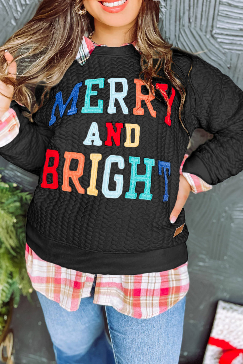 Black Merry And Bright Cable Knit Pullover Sweatshirt - Premium Tops from Momma Done Gone Crafty- Just $45.99! Shop now at Momma Done Gone Crafty