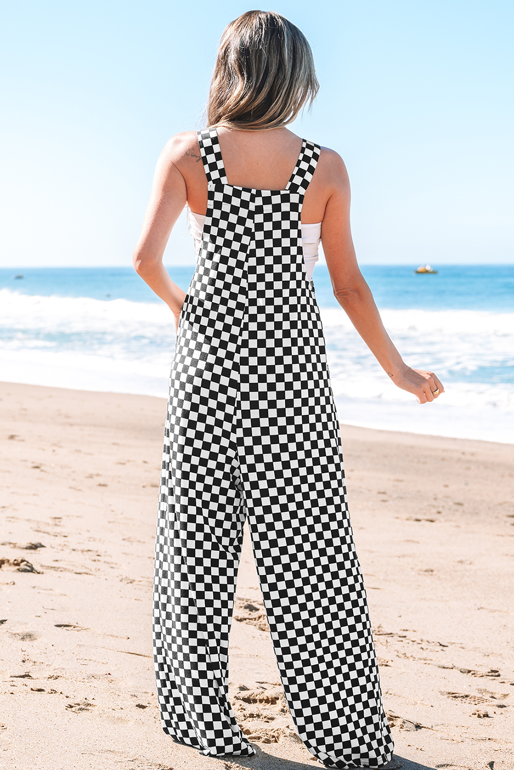 Black Checkered Print Pocketed Wide Leg Jumpsuit - Premium Bottoms/Jumpsuits & Rompers from Ashes 2 Wildflowers Boutique, LLC- Just $36.99! Shop now at Ashes 2 Wildflowers Boutique, LLC