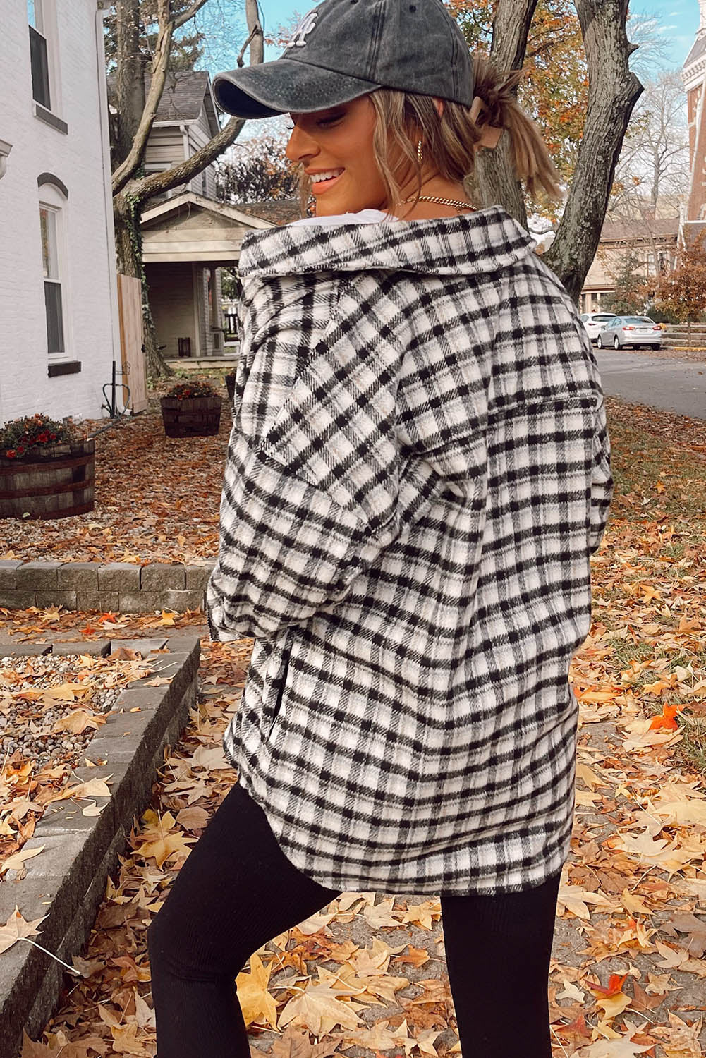 Black Plaid Print Chest Pockets Buttoned Tunic Shacket - Premium Outerwear from Momma Done Gone Crafty- Just $40.00! Shop now at Momma Done Gone Crafty