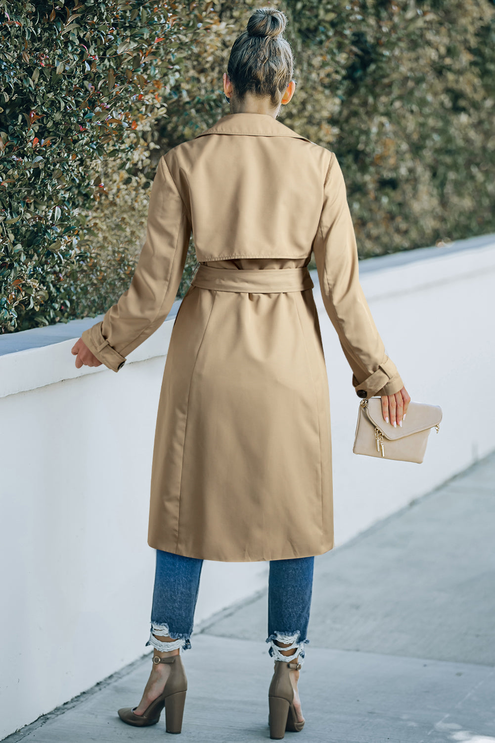Pale Khaki Solid Color Lapel Collar Waist Tie Wind Coat - Premium Outerwear/Coats from Momma Done Gone Crafty- Just $96.99! Shop now at Momma Done Gone Crafty