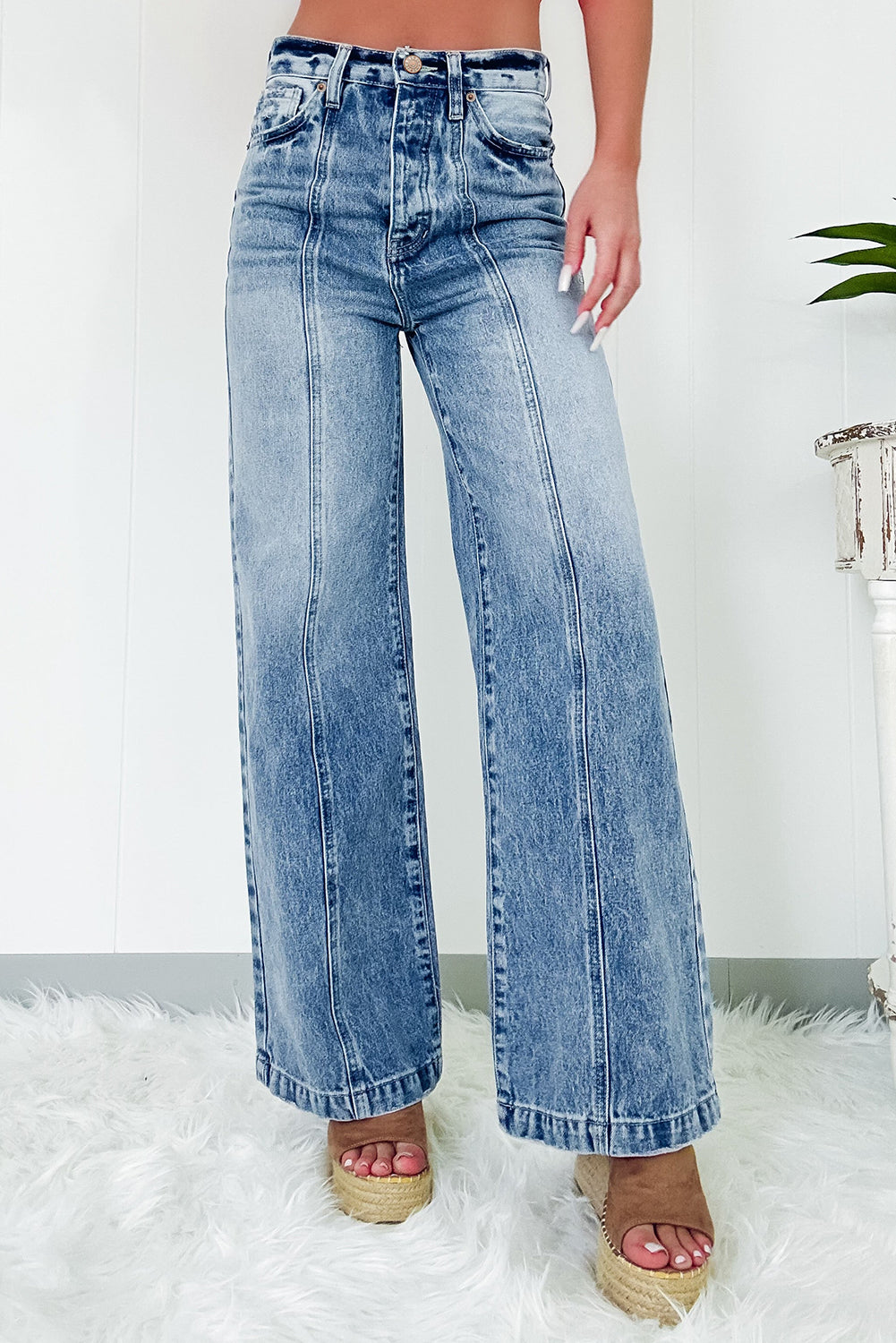 Dusk Blue Central Seamed Wide Leg High Waist Jeans - Premium Bottoms/Jeans from Momma Done Gone Crafty- Just $37.95! Shop now at Momma Done Gone Crafty