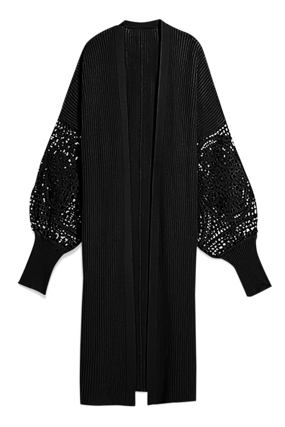 Black Crochet Lace Sleeve Ribbed Knit Cardigan - Premium Tops from Momma Done Gone Crafty- Just $50.40! Shop now at Momma Done Gone Crafty