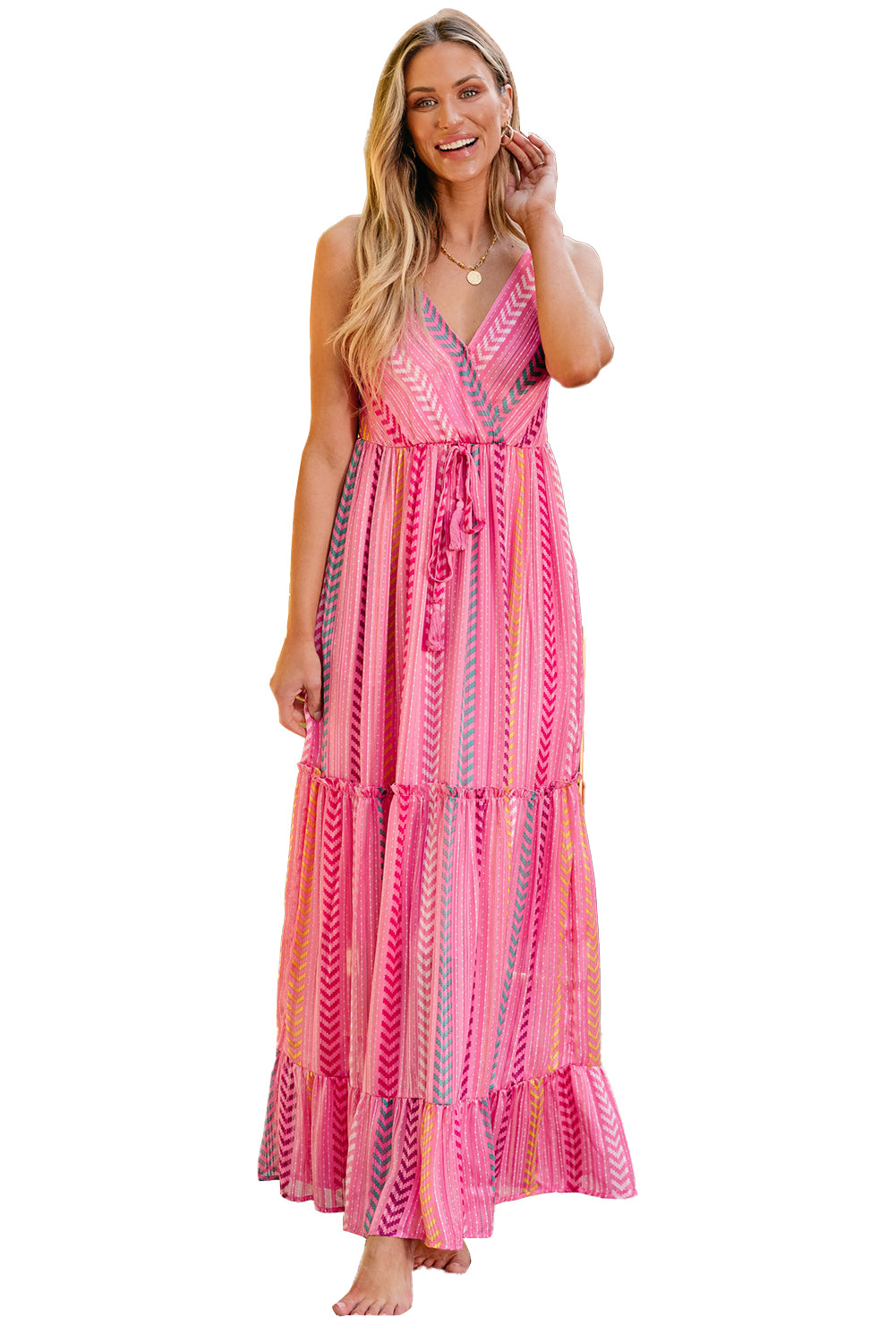 Pink Western Printed Tassel Tie V Neck Wrap Maxi Dress - Premium Dresses/Maxi Dresses from Ashes 2 Wildflowers Boutique, LLC- Just $43.92! Shop now at Ashes 2 Wildflowers Boutique, LLC