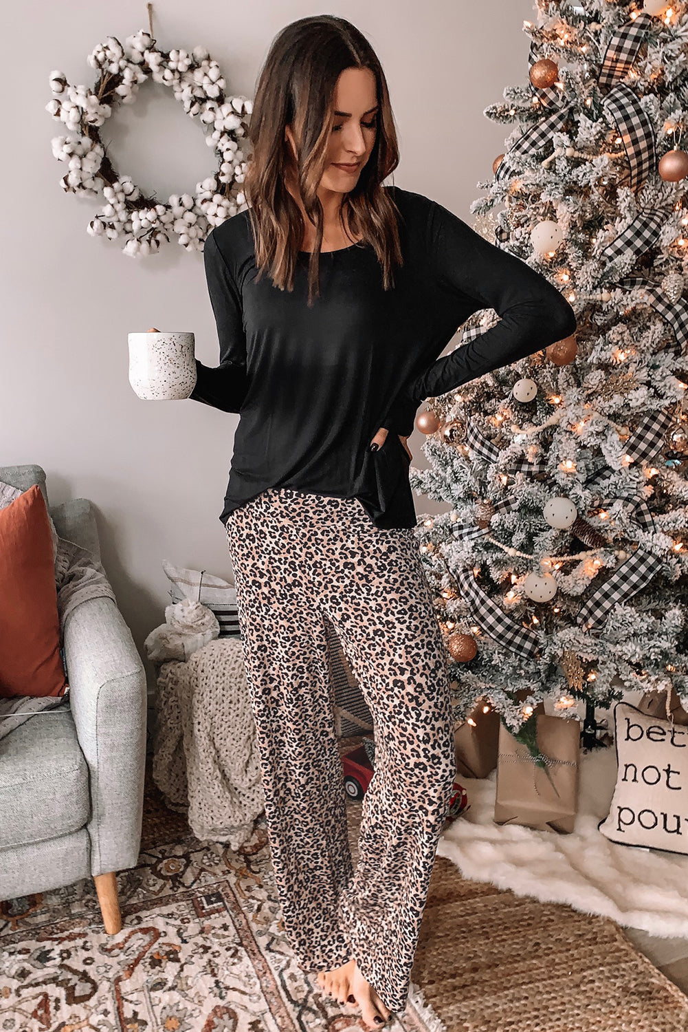 Long Sleeve Top and Leopard Print Pants Lounge Set - Premium Loungewear from Momma Done Gone Crafty- Just $24.00! Shop now at Momma Done Gone Crafty