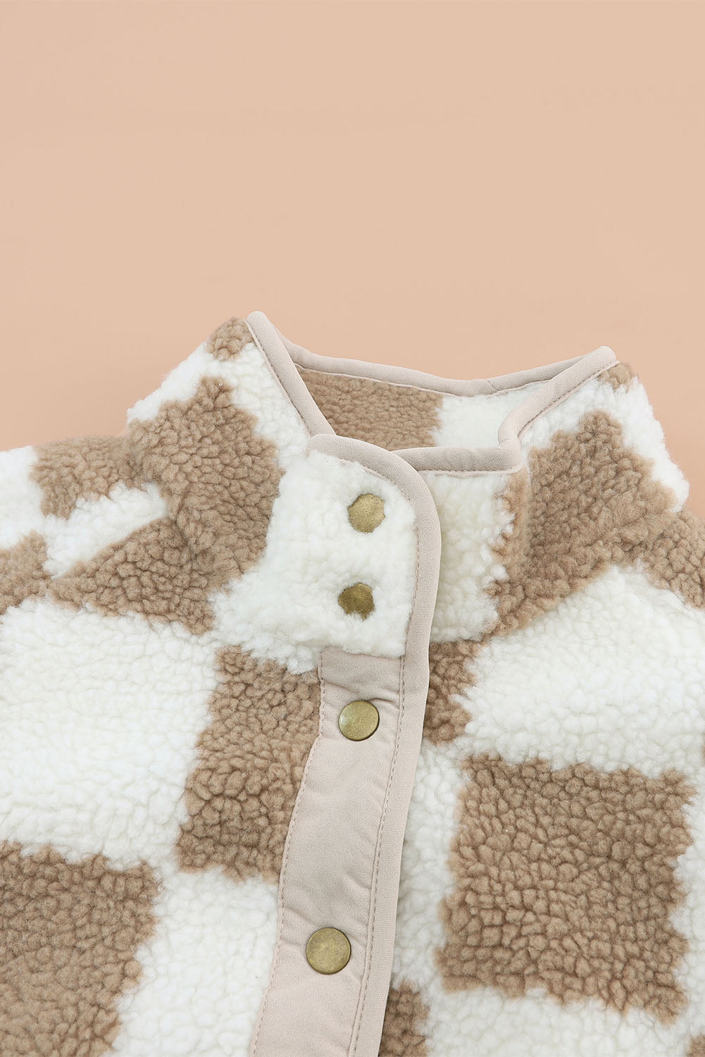 Brown Checked Snap Button Sherpa Jacket - Premium Outerwear from Momma Done Gone Crafty- Just $53.40! Shop now at Momma Done Gone Crafty