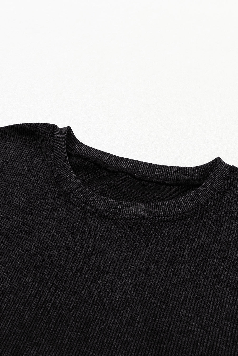 Black Solid Ribbed Knit Round Neck Pullover Sweatshirt - Premium Tops from Momma Done Gone Crafty- Just $41.94! Shop now at Momma Done Gone Crafty