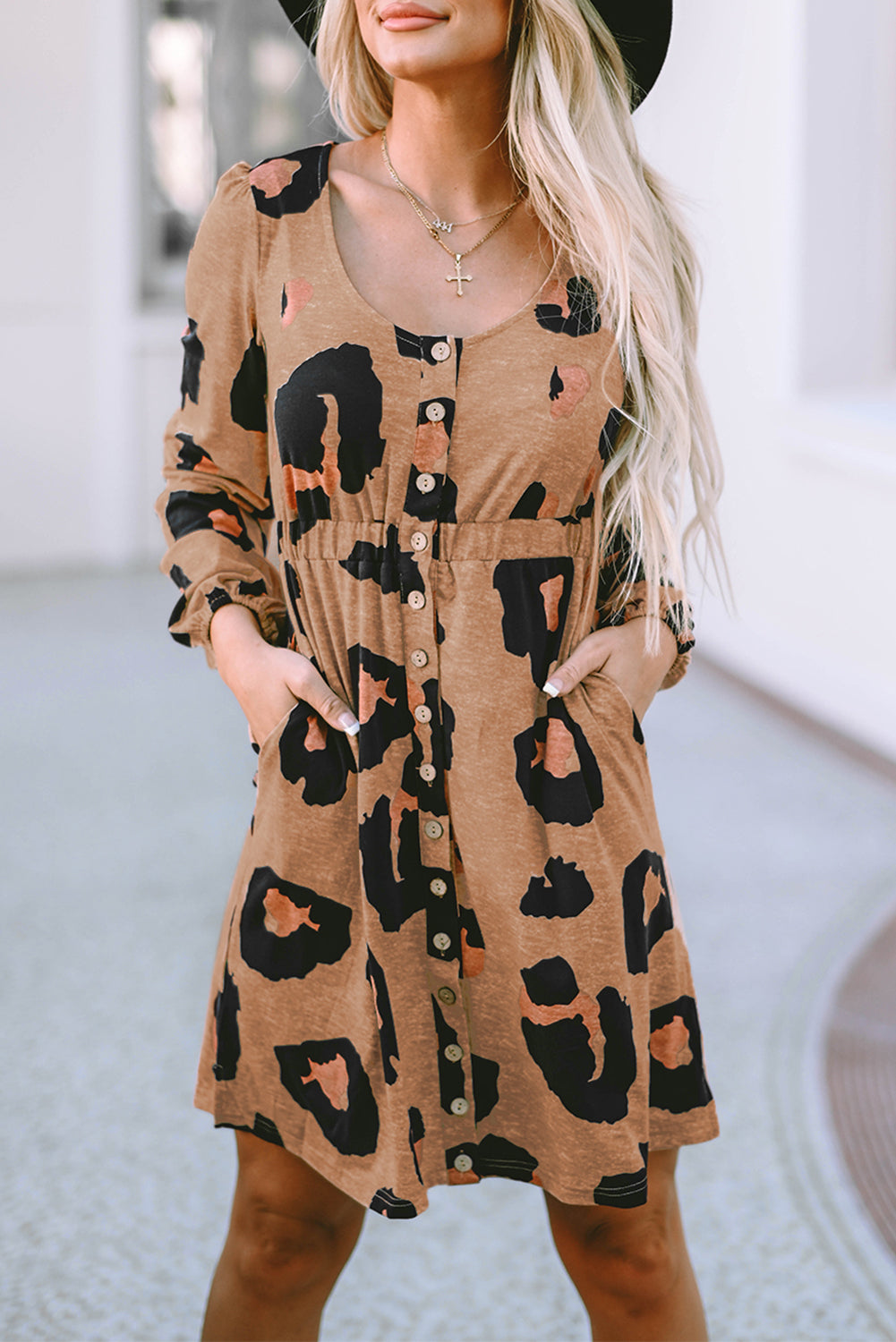 Leopard Print Button Front Bubble Sleeve Loose Knit Dress - Premium Dresses from Momma Done Gone Crafty- Just $40.80! Shop now at Momma Done Gone Crafty