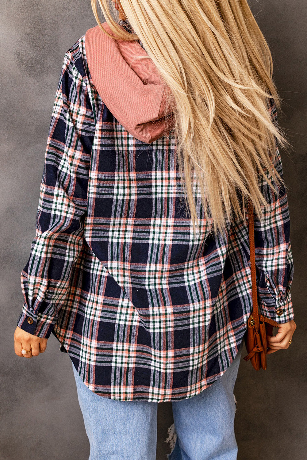 Pink Contrast Hooded Drawstring Plaid Shacket - Premium Outerwear from Momma Done Gone Crafty- Just $46.23! Shop now at Momma Done Gone Crafty
