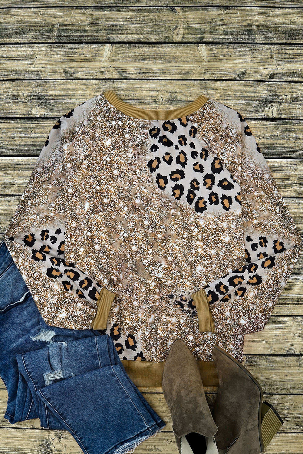 Leopard Print Bleached Long Sleeve Top - Premium Tops from Momma Done Gone Crafty- Just $34.60! Shop now at Momma Done Gone Crafty