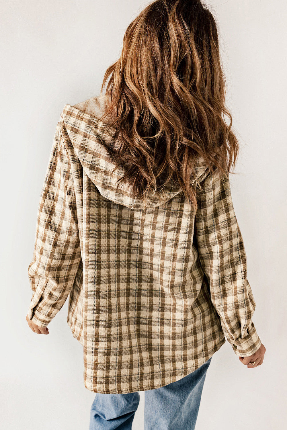 Khaki Plaid Pattern Sherpa Lined Hooded Shacket - Premium Outerwear from Momma Done Gone Crafty- Just $59.94! Shop now at Momma Done Gone Crafty