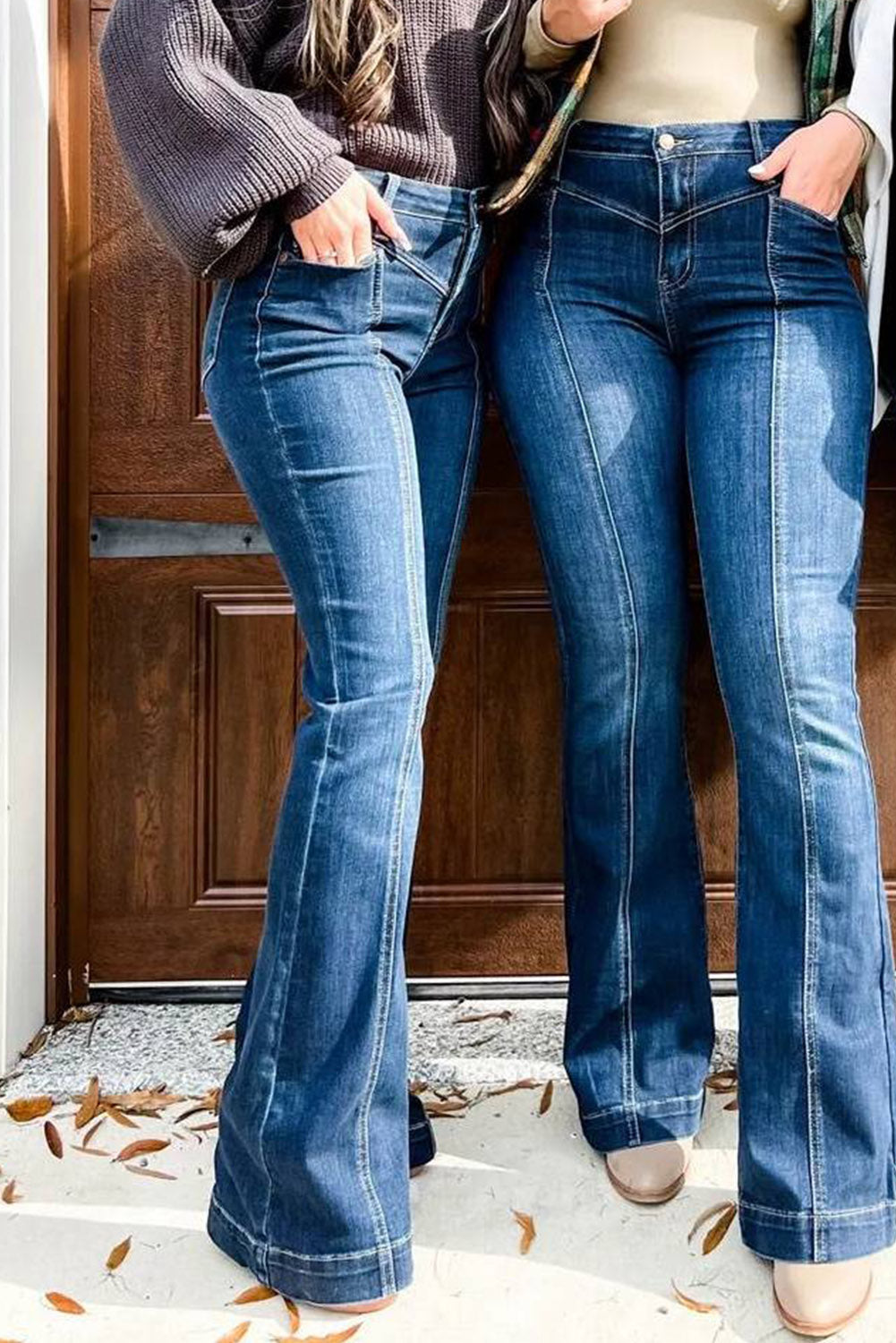 Blue High Waist Seam Stitching Pocket Flare Jeans - Premium Bottoms from Momma Done Gone Crafty- Just $58.99! Shop now at Momma Done Gone Crafty