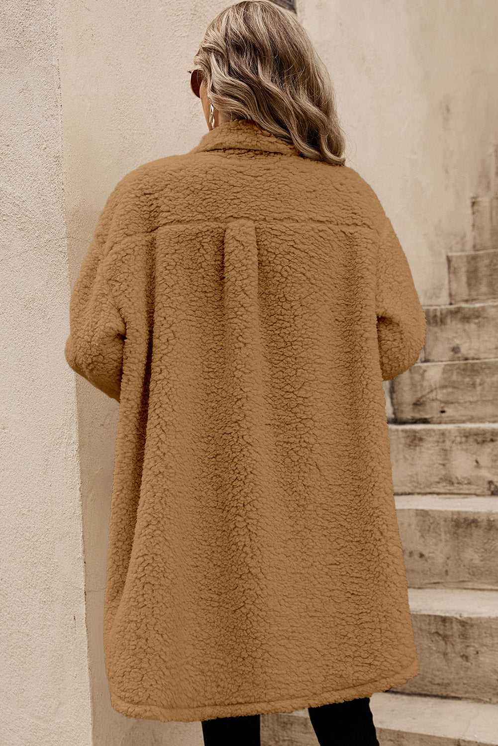 Khaki Contrast Flap Pocket Single Breasted Teddy Coat - Premium Outerwear/Coats from Momma Done Gone Crafty- Just $45.99! Shop now at Momma Done Gone Crafty
