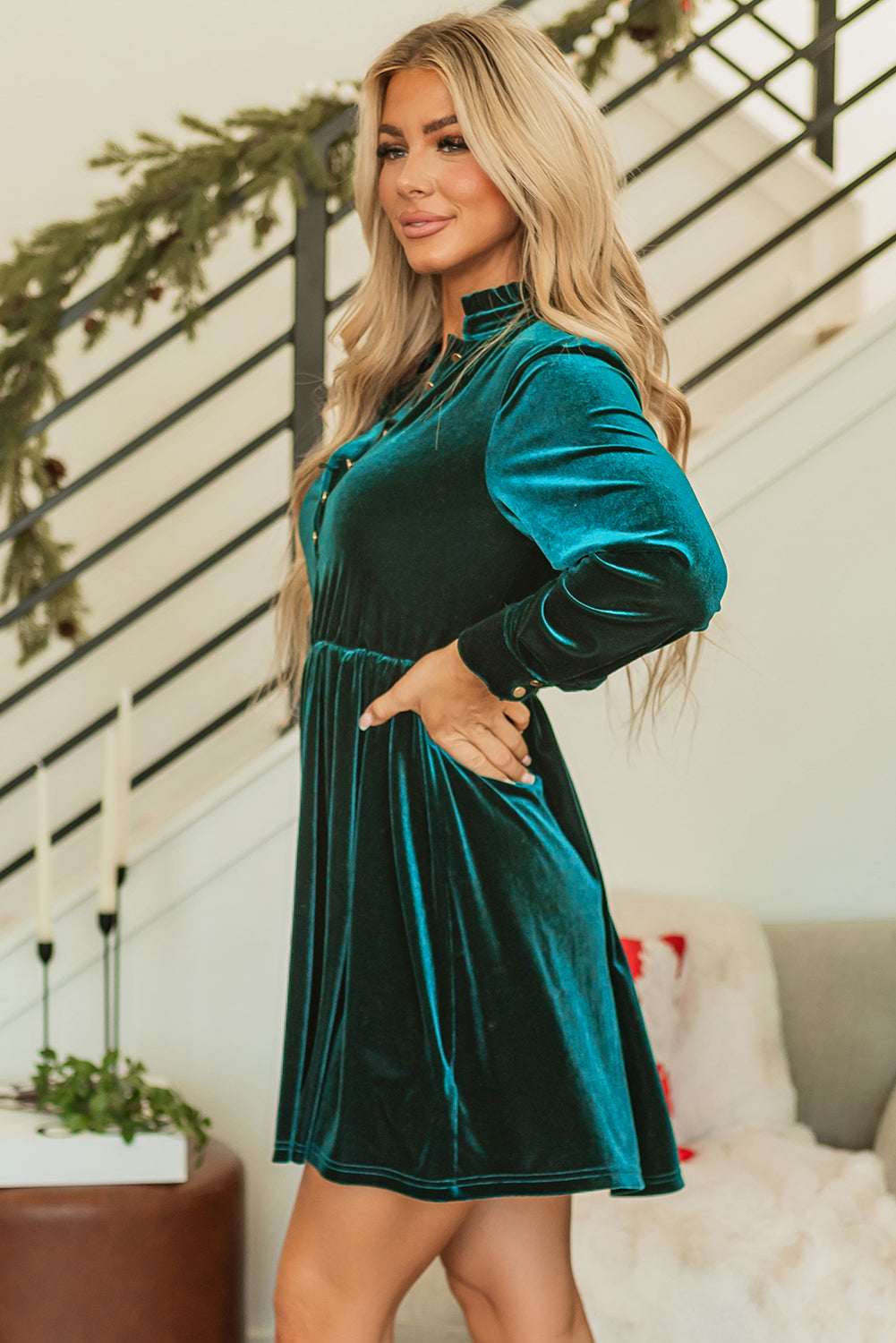 Skobeloff Velvet Buttoned Front Ruffled Mini Dress - Premium Dresses/Mini Dresses from Momma Done Gone Crafty- Just $52! Shop now at Momma Done Gone Crafty