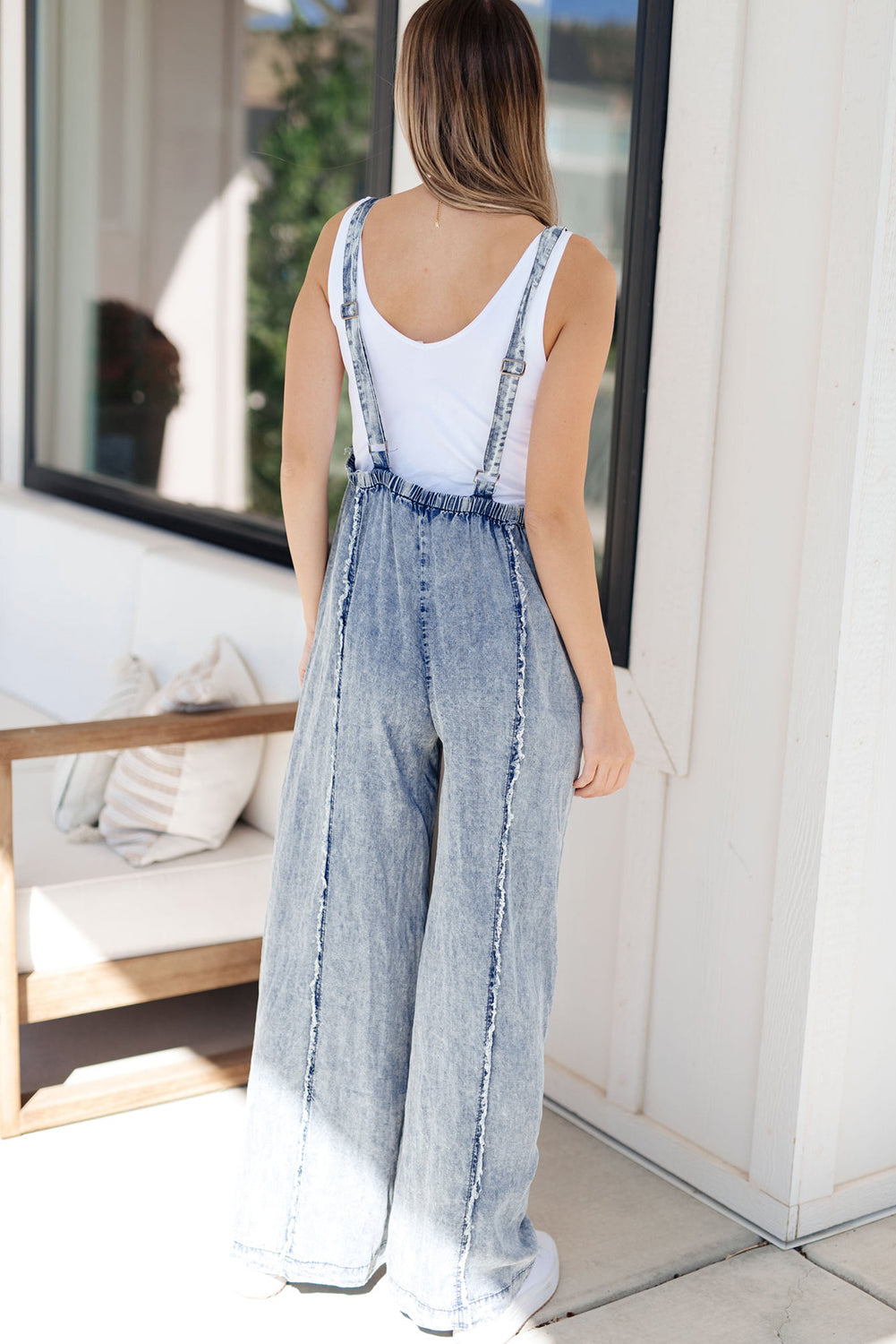 Beau Blue Light Wash Frayed Exposed Seam Wide Leg Denim Overall - Premium Bottoms/Jumpsuits & Rompers from Ashes 2 Wildflowers Boutique, LLC- Just $64.99! Shop now at Ashes 2 Wildflowers Boutique, LLC