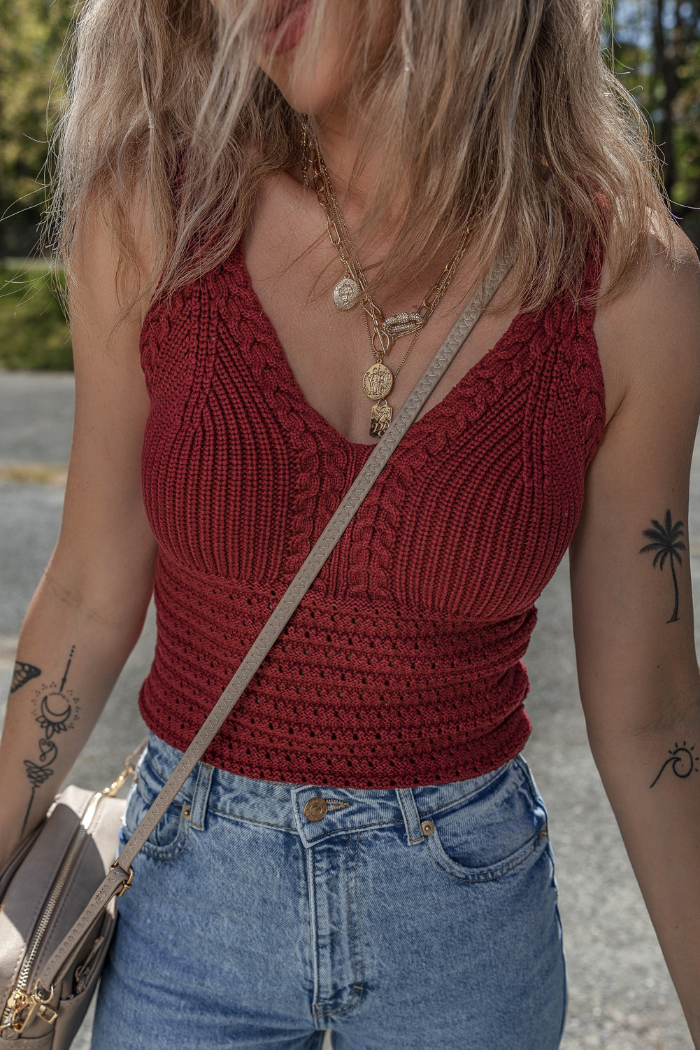 Burgundy Cable Knit Pointelle Slim Fit V Neck Sweater Vest - Premium Sweaters & Cardigans/Sweater Vests from Ashes 2 Wildflowers Boutique, LLC- Just $29! Shop now at Ashes 2 Wildflowers Boutique, LLC