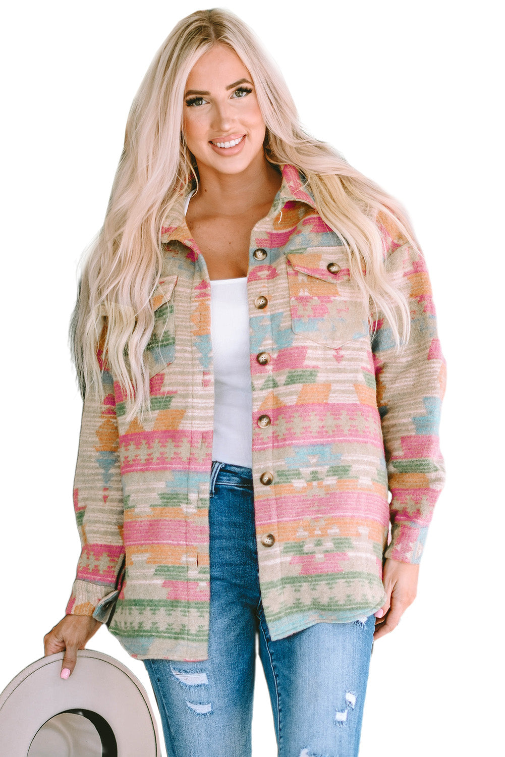 Multicolor Western Aztec Print Button Flap Pocket Shacket - Premium Outerwear from Ashes 2 Wildflowers Boutique, LLC- Just $48.99! Shop now at Ashes 2 Wildflowers Boutique, LLC