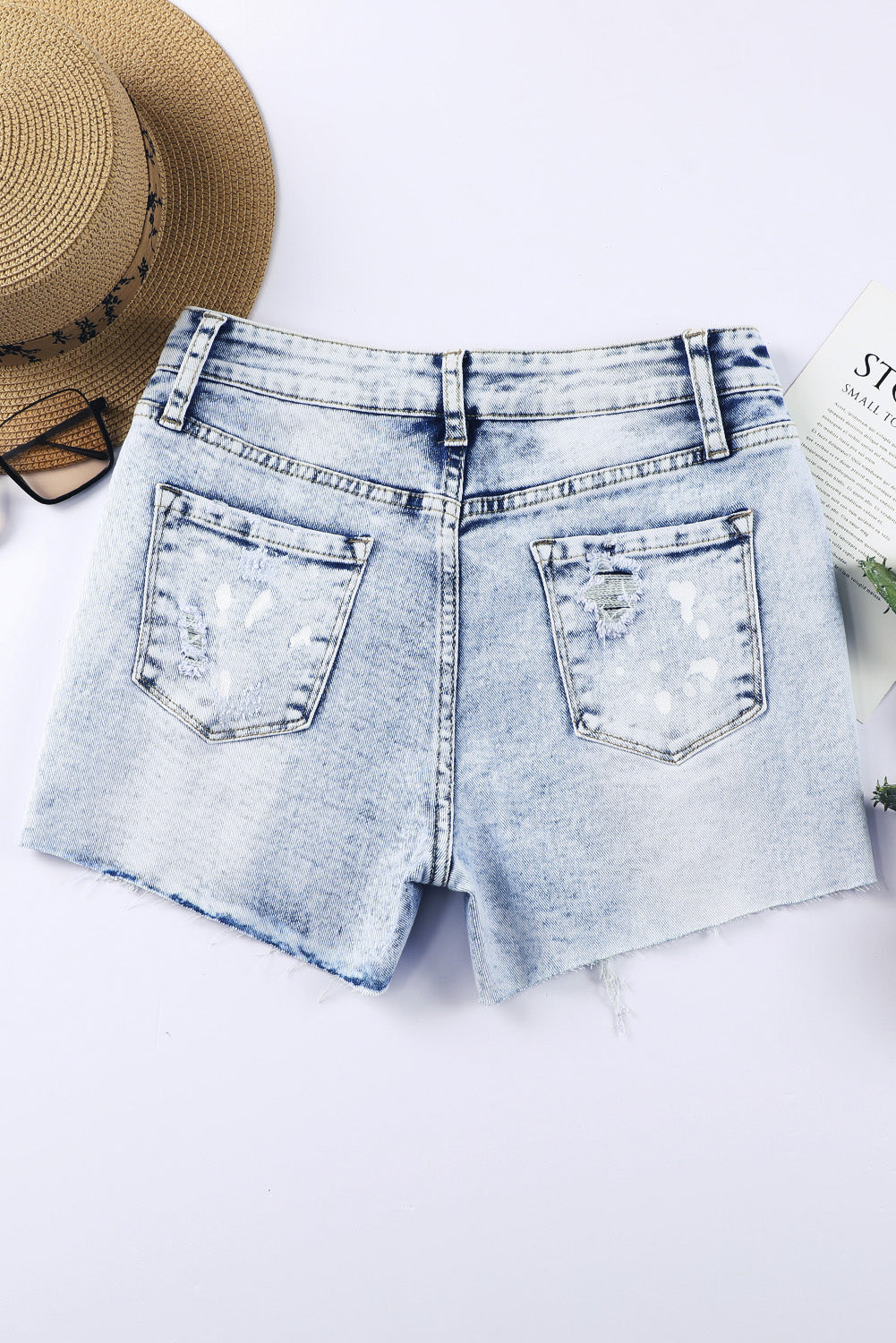 Sky Blue Distressed Bleached Denim Shorts - Premium Bottoms from Momma Done Gone Crafty- Just $30.00! Shop now at Momma Done Gone Crafty