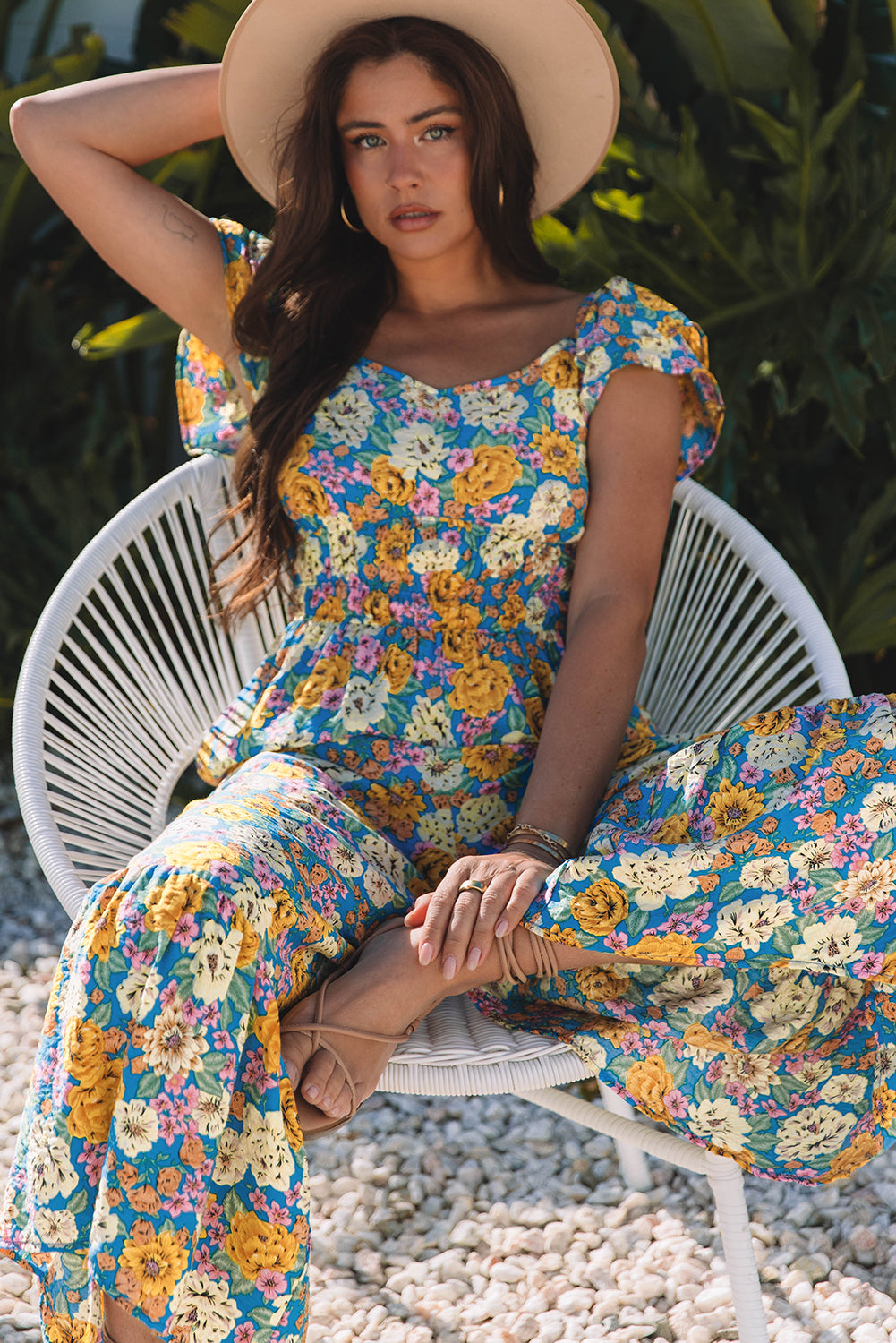 Yellow Floral Allover Print Shirred Cut Out High Waist Jumpsuit - Premium Bottoms/Jumpsuits & Rompers from Ashes 2 Wildflowers Boutique, LLC- Just $35.55! Shop now at Ashes 2 Wildflowers Boutique, LLC
