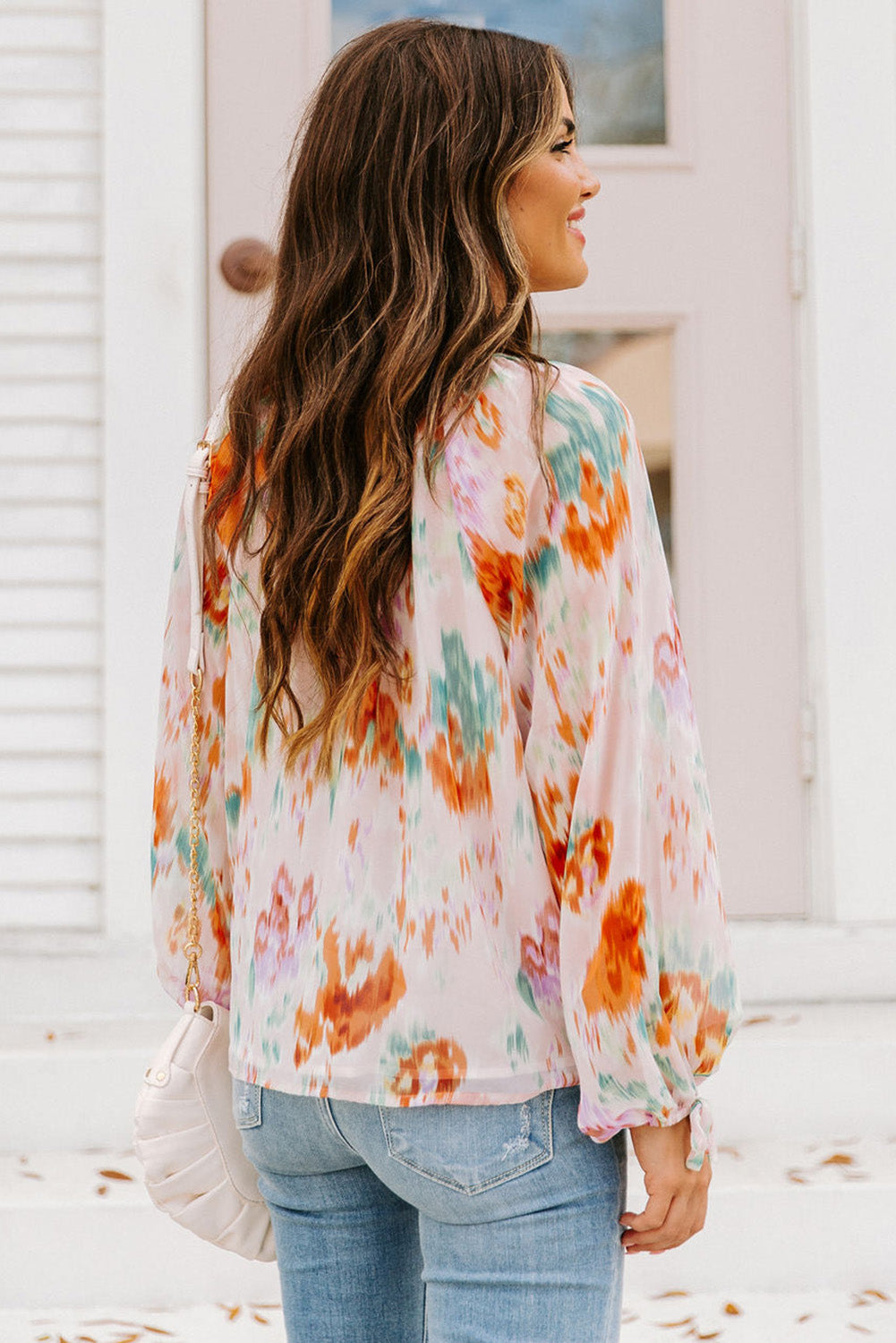 Multicolor Abstract Print Split Neck Puff Sleeve Blouse - Premium Tops from Momma Done Gone Crafty- Just $33.30! Shop now at Momma Done Gone Crafty