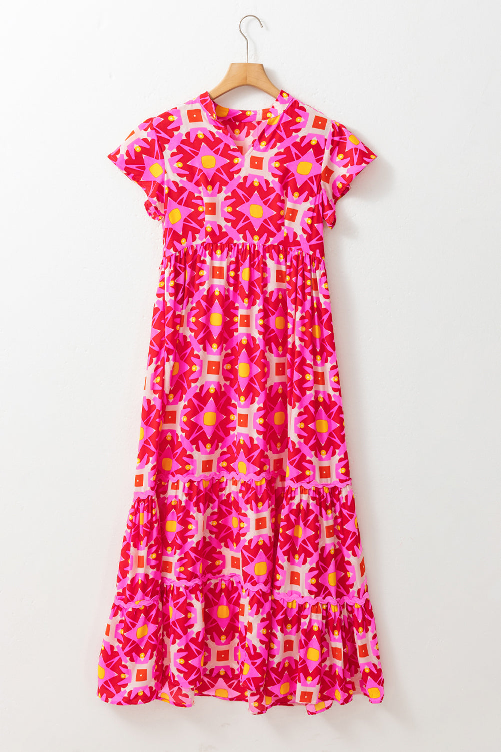 Strawberry Pink Geo Print V-neck Maxi Dress - Premium Dresses/Maxi Dresses from Ashes 2 Wildflowers Boutique, LLC- Just $38.56! Shop now at Ashes 2 Wildflowers Boutique, LLC