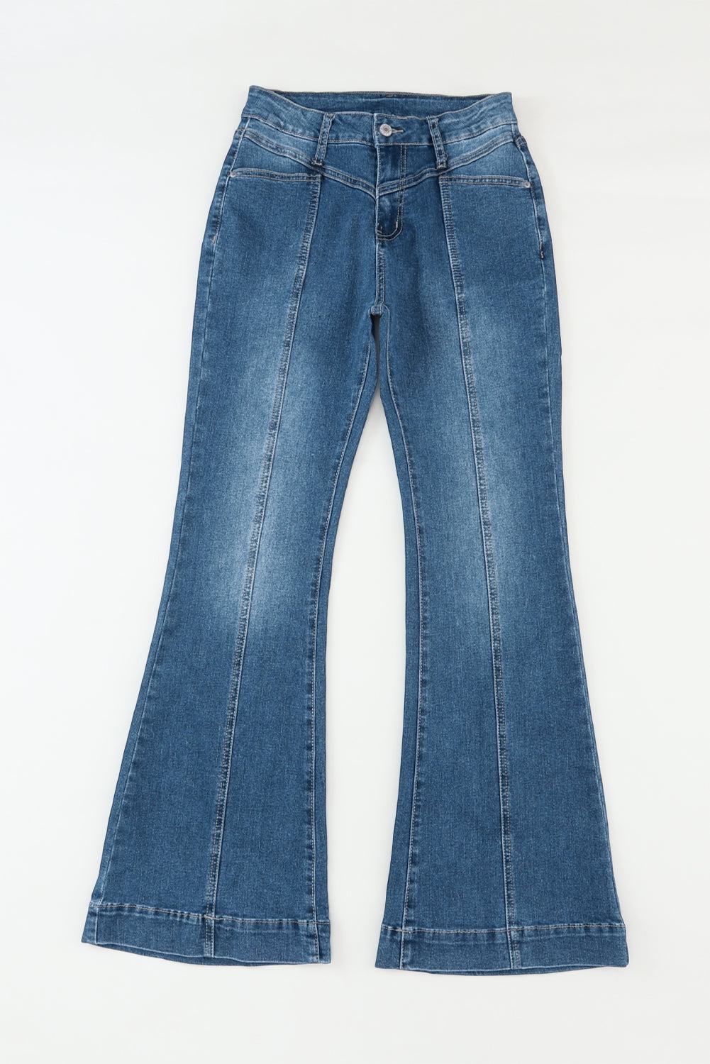 Blue High Waist Seam Stitching Pocket Flare Jeans - Premium Bottoms from Momma Done Gone Crafty- Just $60! Shop now at Momma Done Gone Crafty