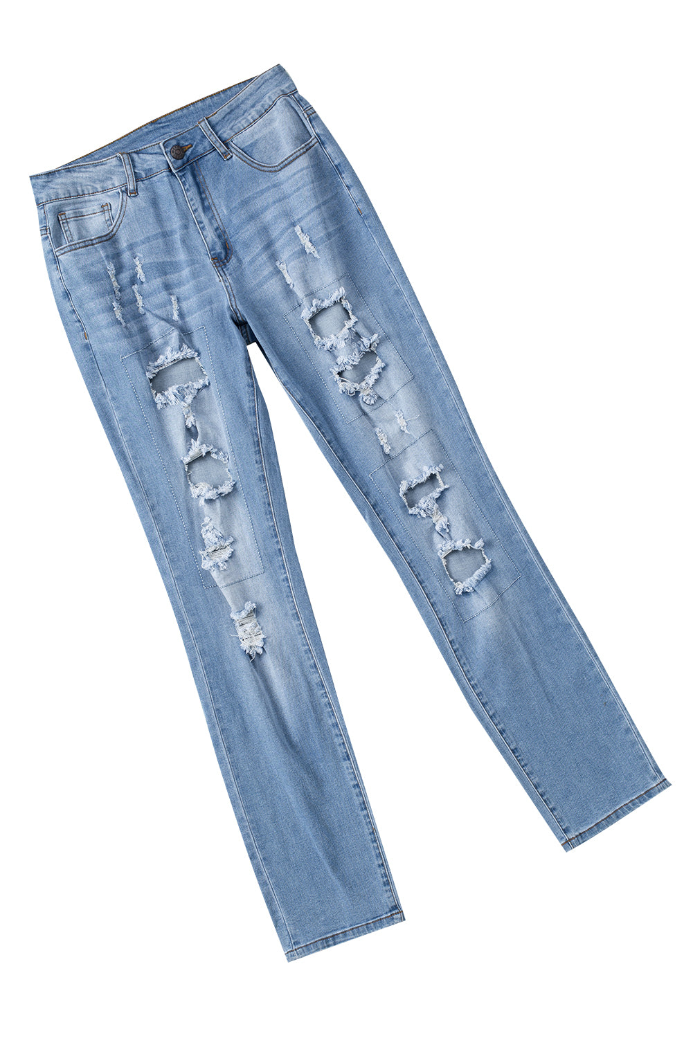 Sky Blue Buttoned Pockets Distressed Jeans - Premium Bottoms from Momma Done Gone Crafty- Just $38.99! Shop now at Momma Done Gone Crafty