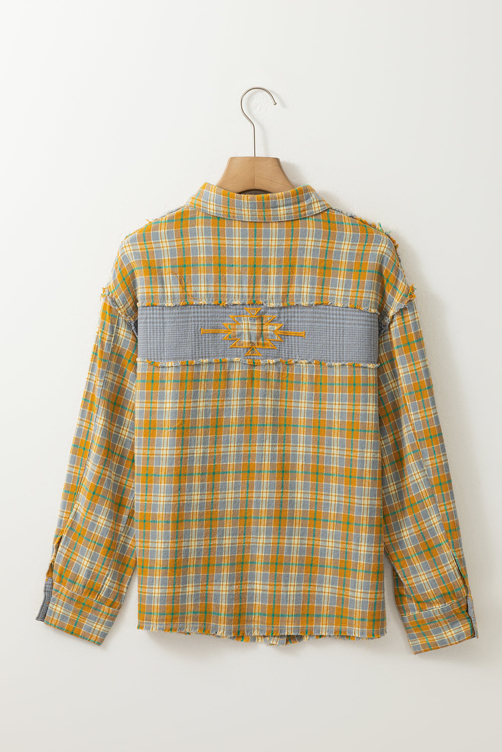 Ginger Plaid Embroidery Patch Button-Down Shacket - Premium Outerwear from Momma Done Gone Crafty- Just $49.65! Shop now at Momma Done Gone Crafty